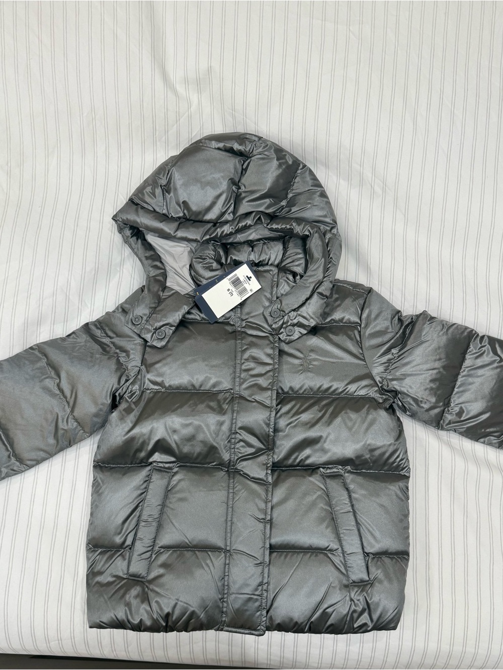 Polo by Ralph Lauren Kids Metallic Silver Puffer Coat with Hood